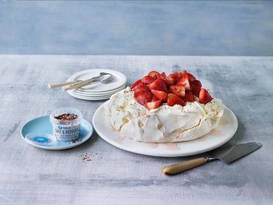 Pavlova with Sea Salt & Peppery Marinated Strawberries