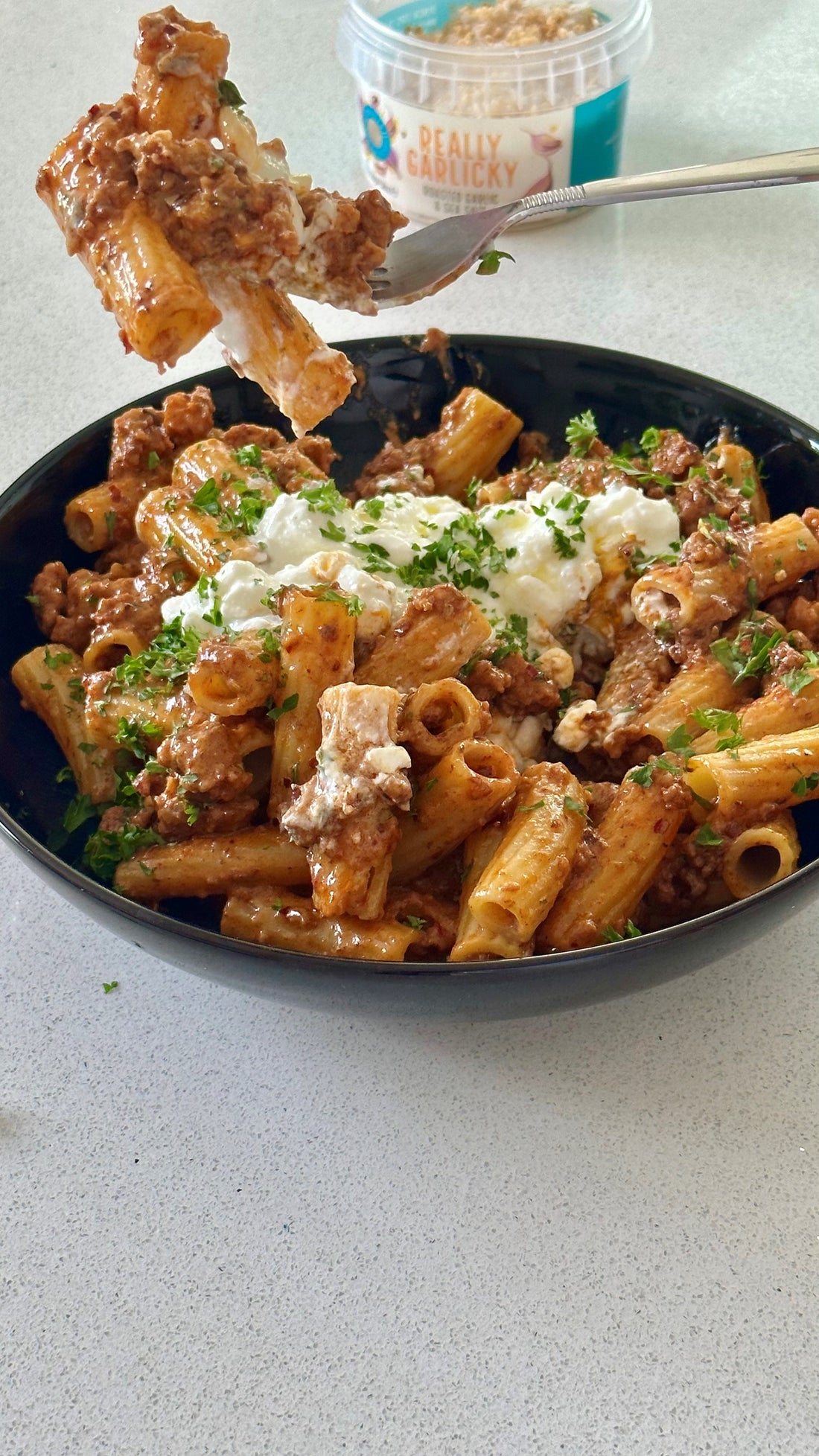 Chilli and Fennel Sausage Pasta with cheats burrata