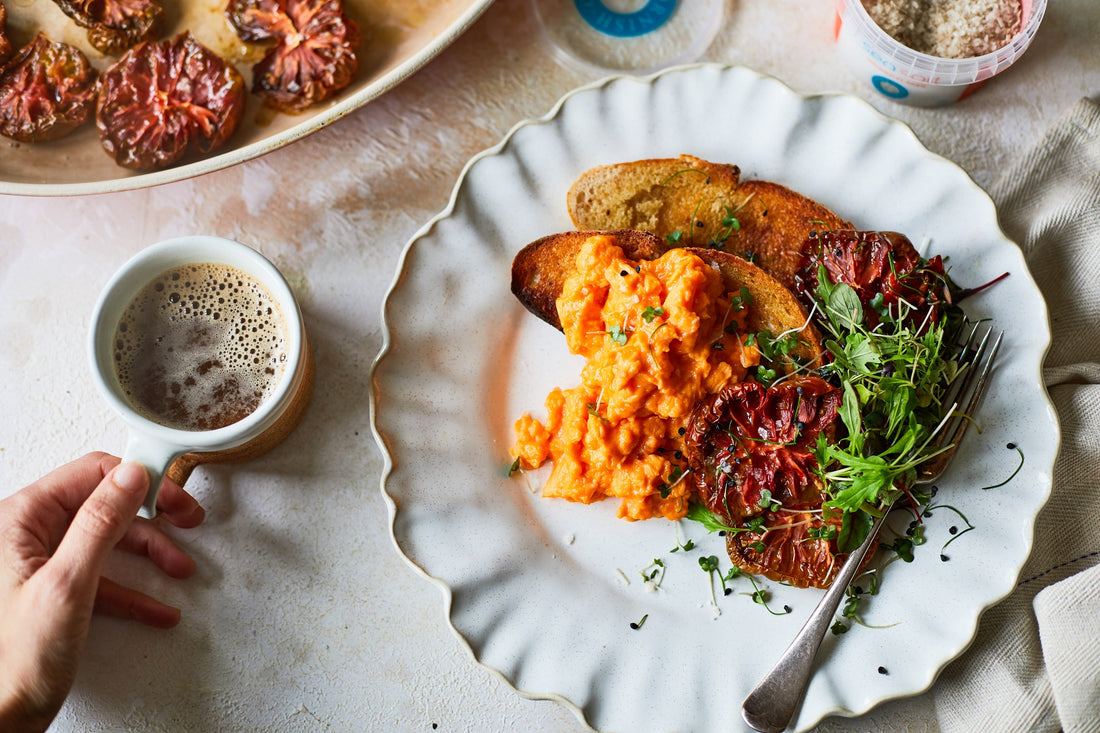 Scrambled Eggs with Smokey Sea Salt Tomatoes