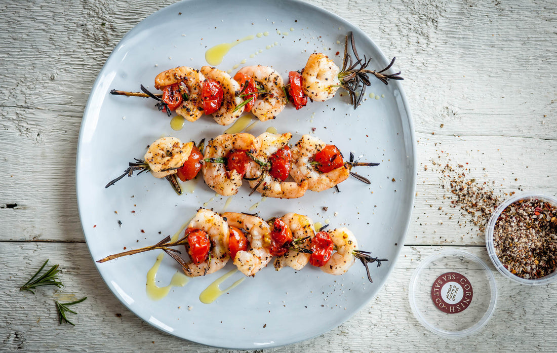 Sea Salt & Pepper Tiger Prawns on Rosemary Skewers