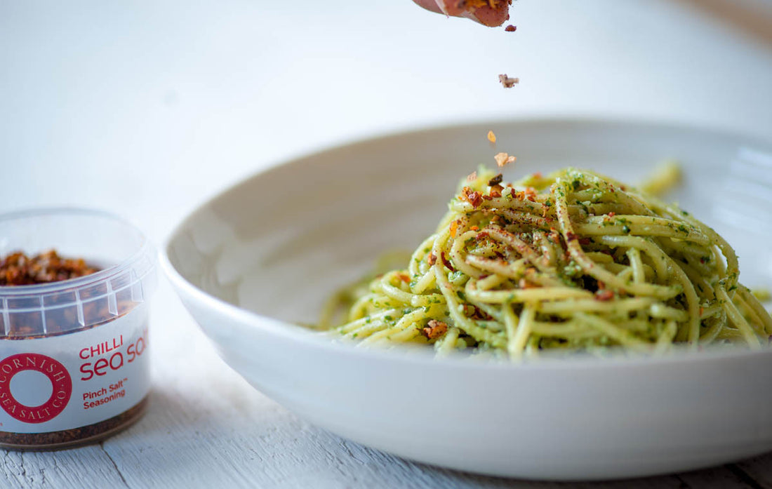 Spaghetti with Fresh Pesto and Chilli Sea Salt